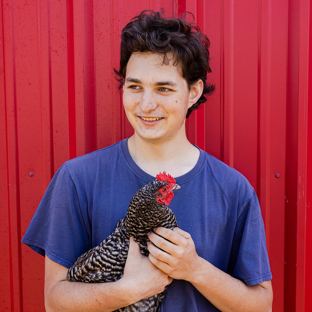 Brian with the chickens