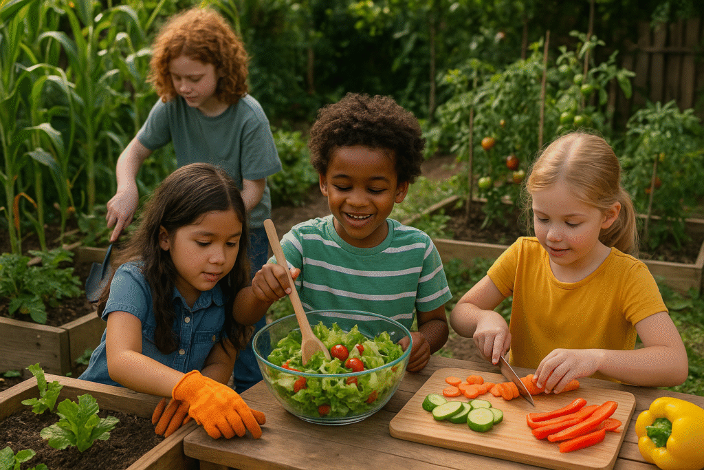 Kids cooking outside